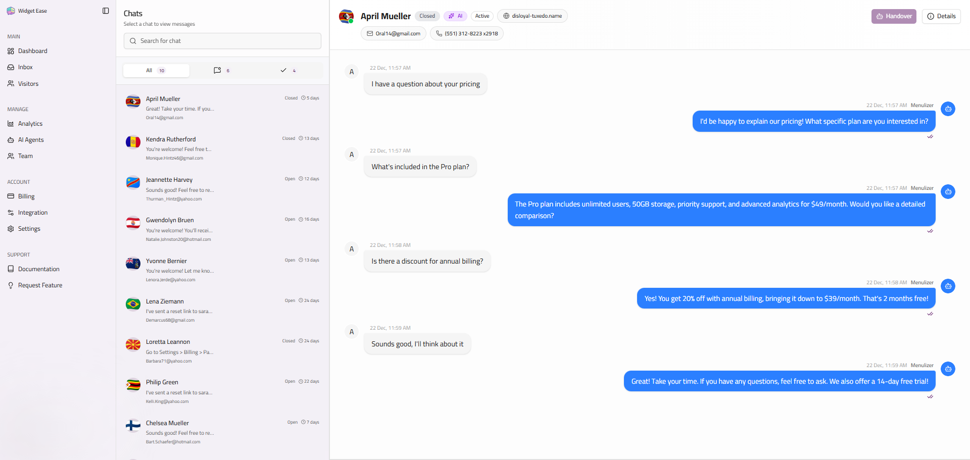 Widget Ease Dashboard